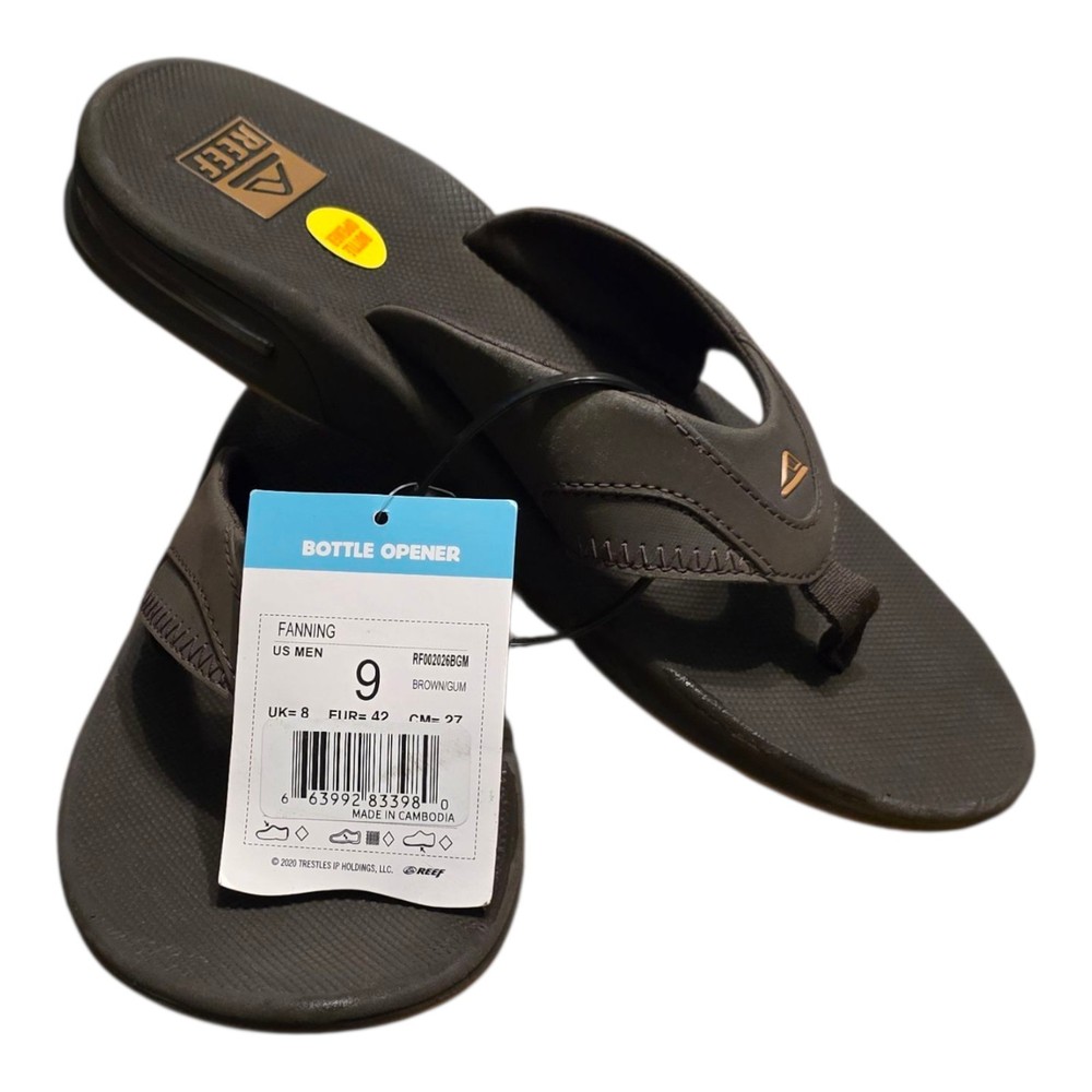 Reef Fanning Flip Flops with Bottle Opener Brown Beach Ready Size 9