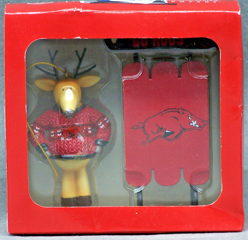 2016 NCAA Arkansas University Razorbacks Reindeer Sled Christmas Tree Ornaments