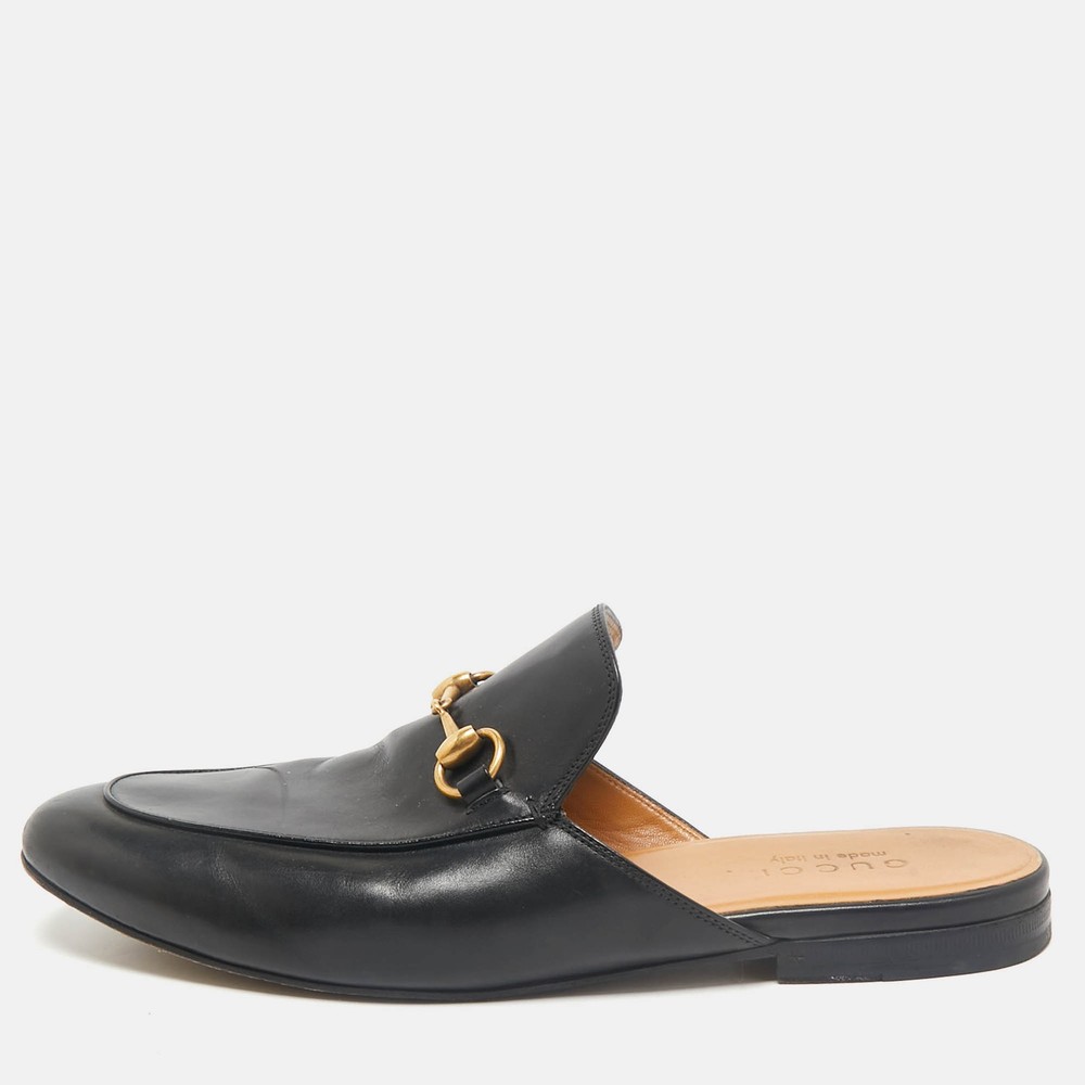 Gucci Black Leather Horsebit Princetown Mules Size 42.5