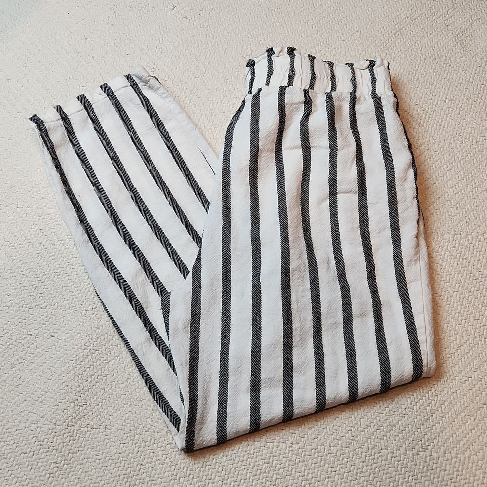 Ambiance Apparel White Linen Black Stripe High Waist Pant