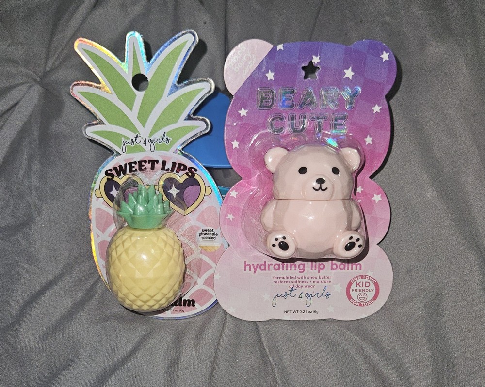 Just 4 Girls Pineapple Shaped Lip Balm + Beary Cute Teddy Bear Lip Balm BNIB