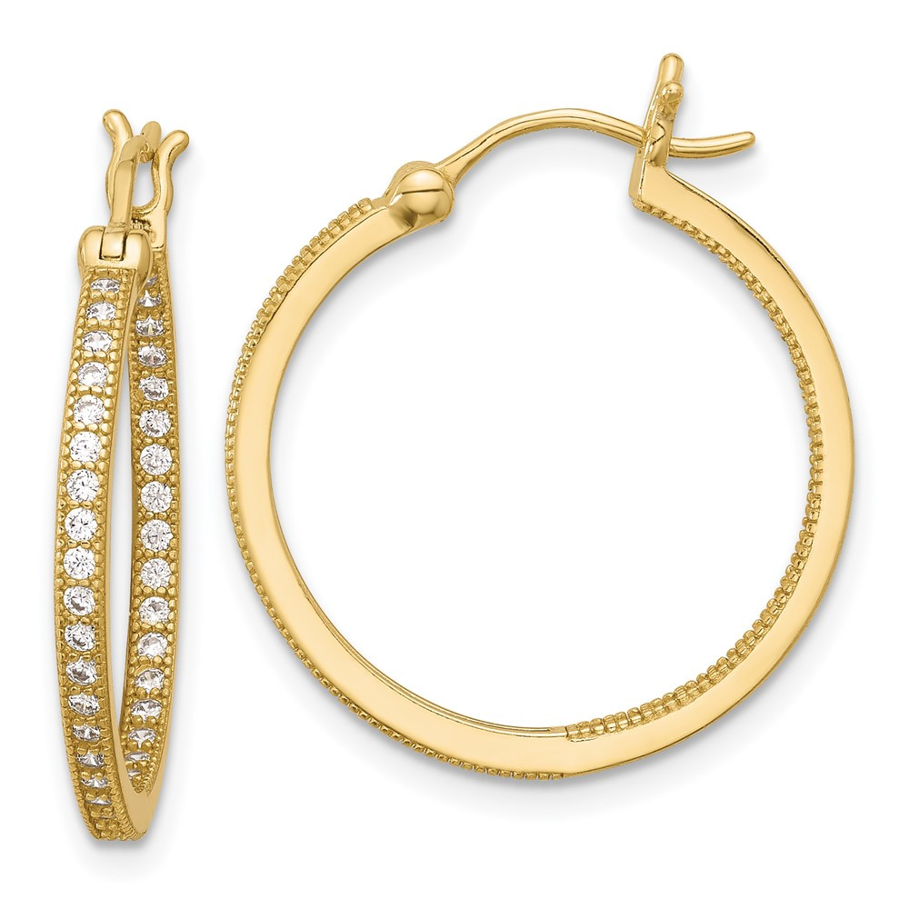 Sterling Silver Gold-tone Micro Pave Cubic Zirconia In/Out Hoop Earrings 2.78gm