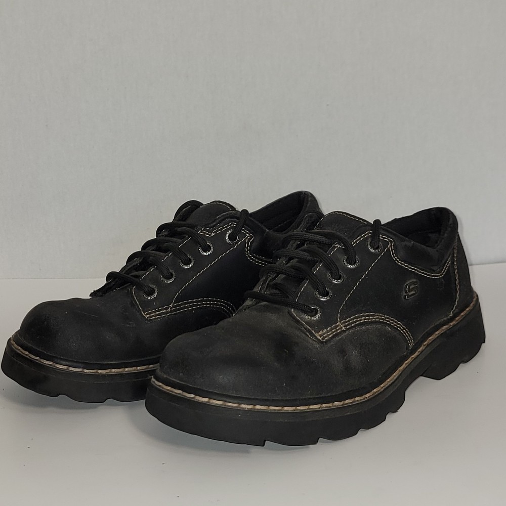 Skechers Parties Mate Shoes Womens 7 Black Suede Chunky Lug Y2K Oxford READ