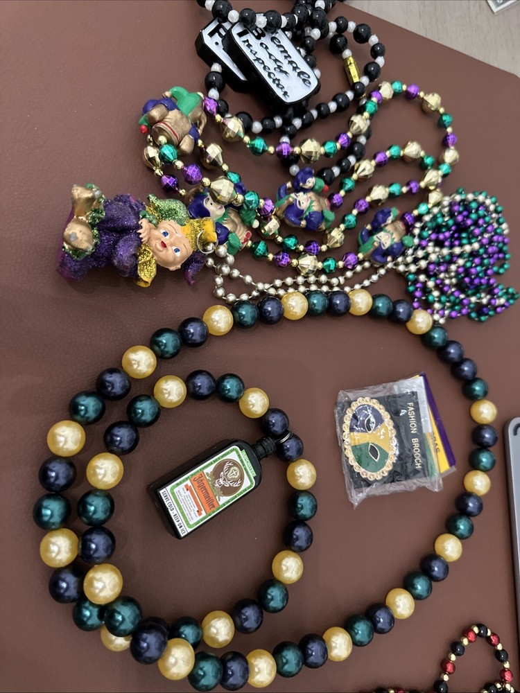 Mardi Gras Necklaces X 8 and Brooch