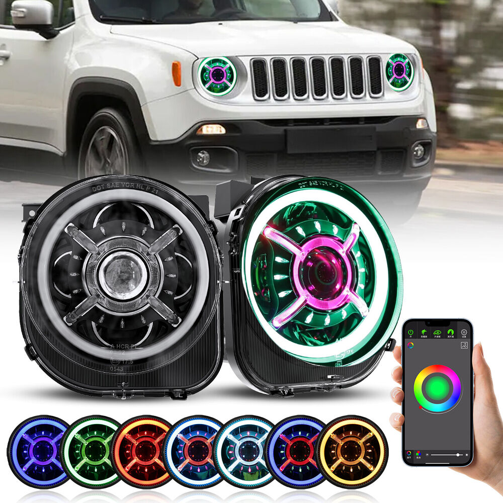 9inch Multicolor Projector Halo LED Headlights DRL For Jeep Renegade 2015-2024