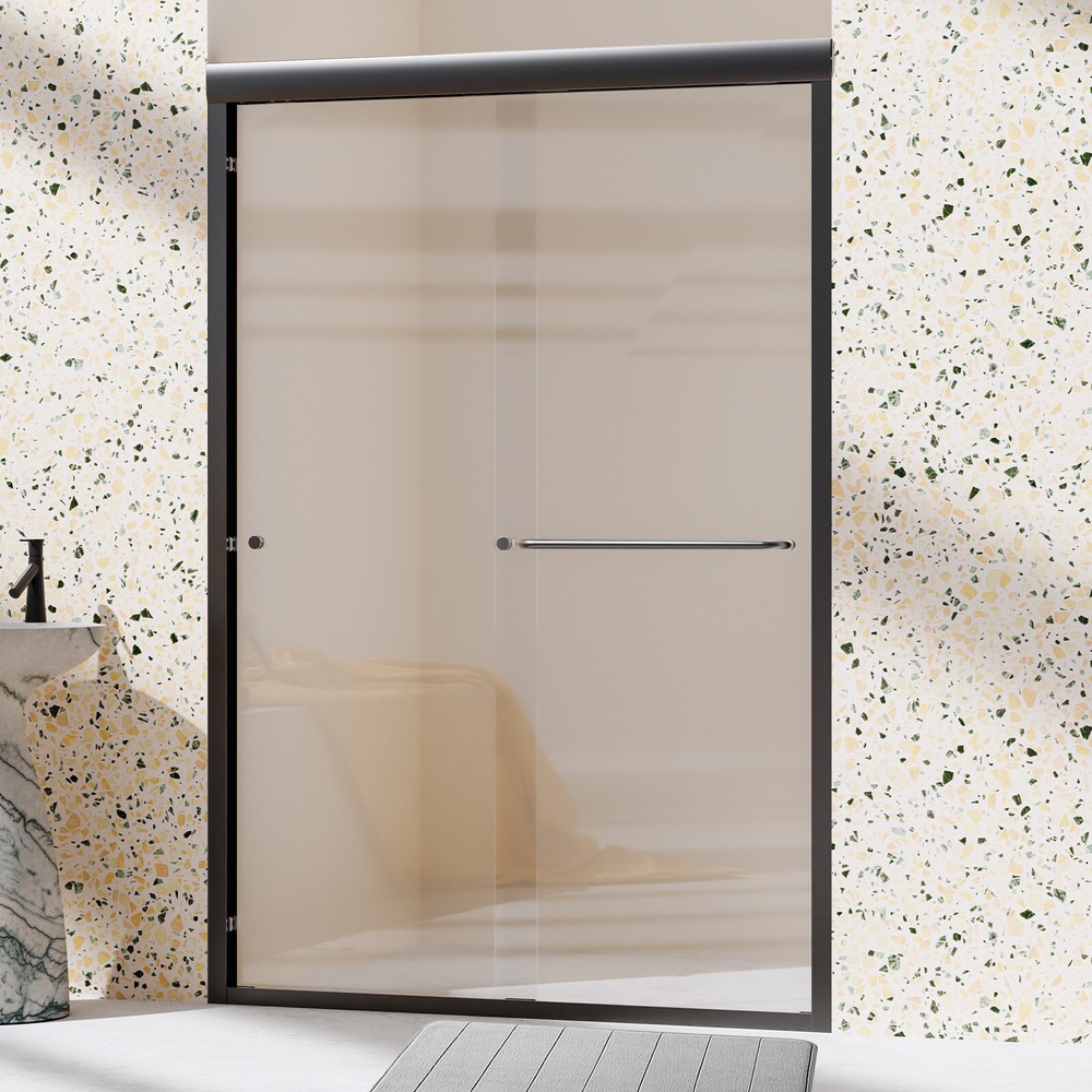 (44''-48')'x 72''Shower Door Double Sliding Glass Panel Black Aluminum Frame