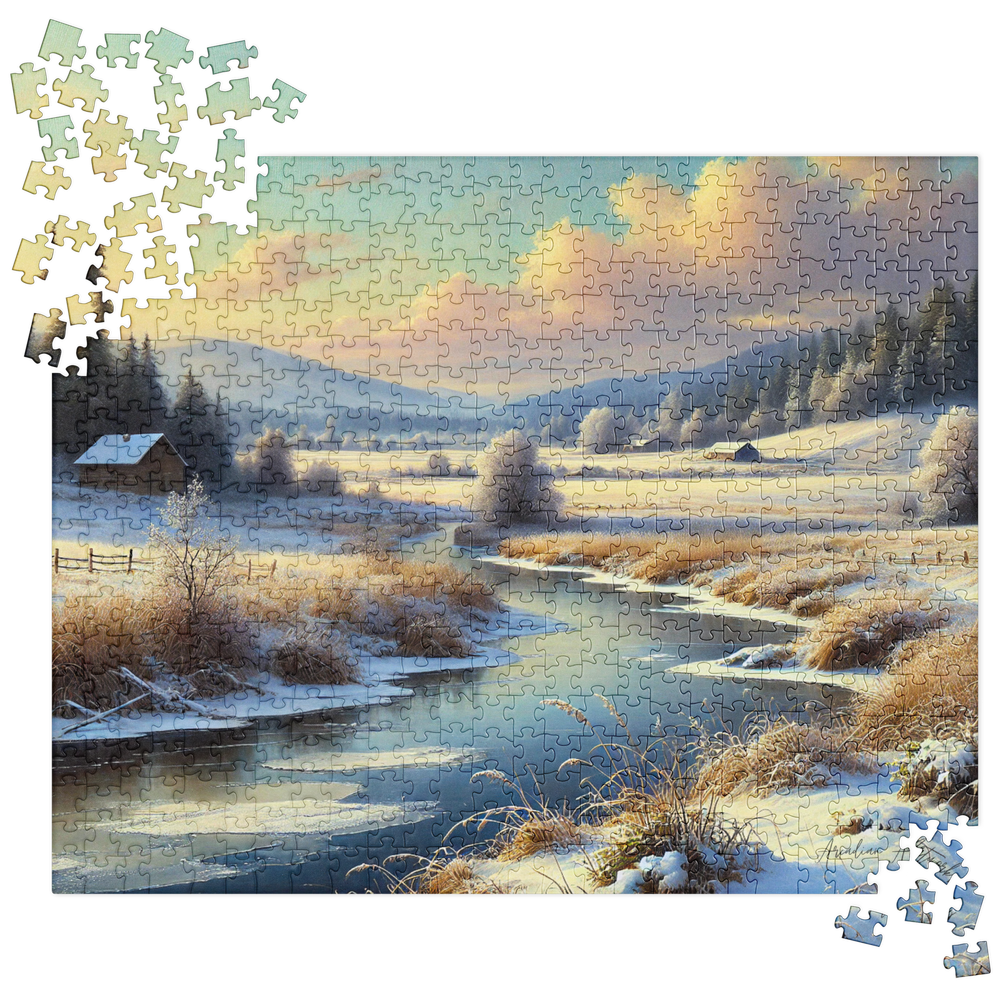 Winter Harmony Jigsaw Puzzle Snowy Landscape Frozen Stream 520pcs