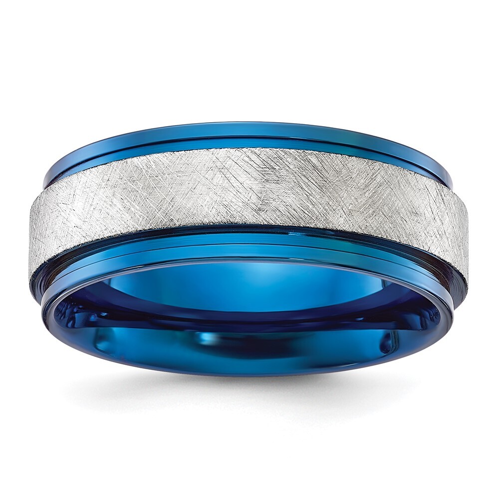 Titanium Polished with Brushed Center Blue IP-plated 8mm Band Ring Size 9