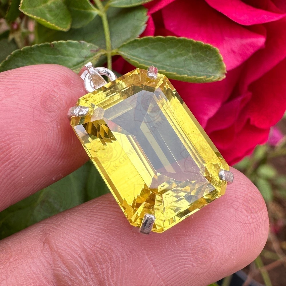 20.70 Ct Natural Yellow Sapphire Pendant in 925 Sterling Silver