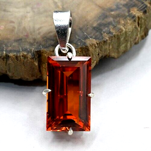 Natural Orange Sapphire 32 Ct Sterling Silver Handmade Pendant