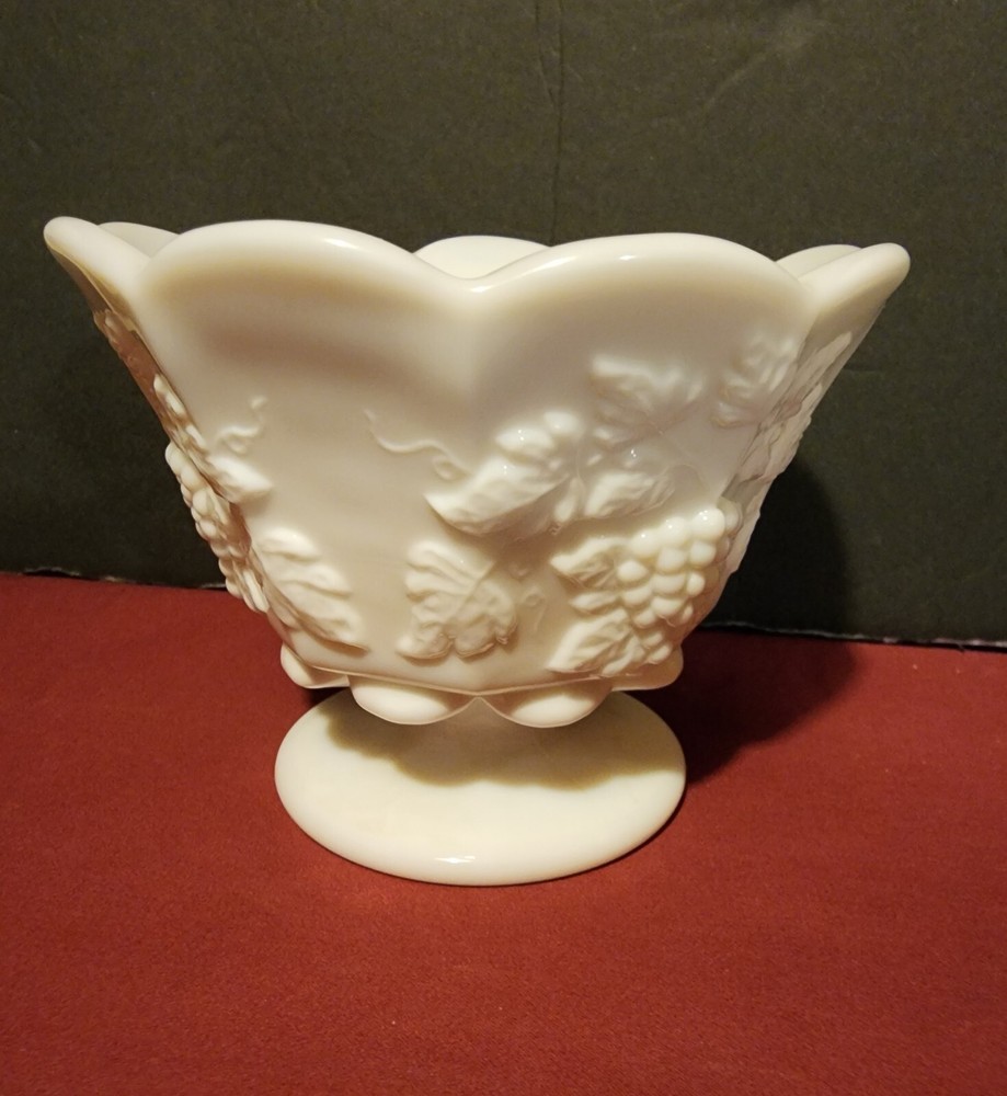 Westmoreland Flared Rose Bowl in Milk Glass with Grape Panel Design  