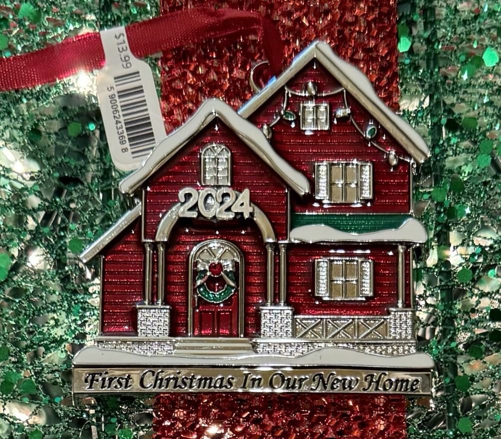 Nuevo adorno de árbol de Navidad Harvey Lewis plateado “Primera Navidad en nuevo hogar”