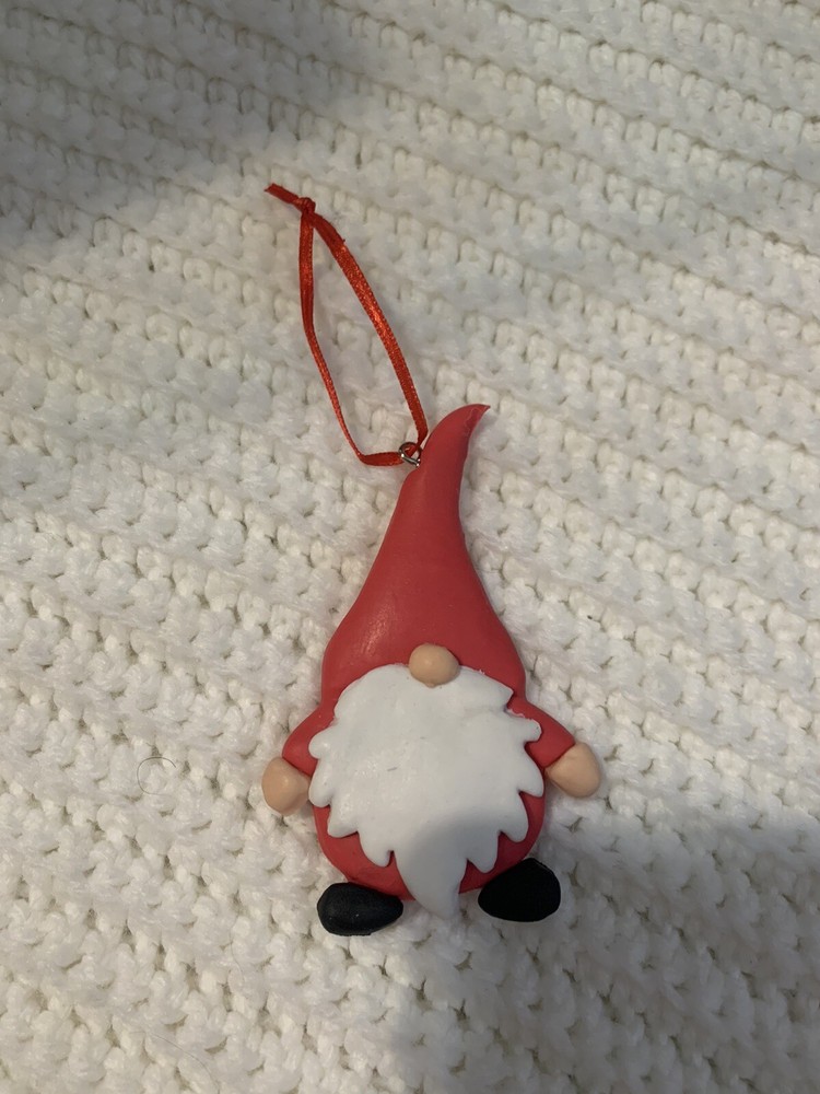 SALE Red/White Holiday/Christmas Gnome Clay Ornament, 3 1/2 inches, Pre-Owned-image