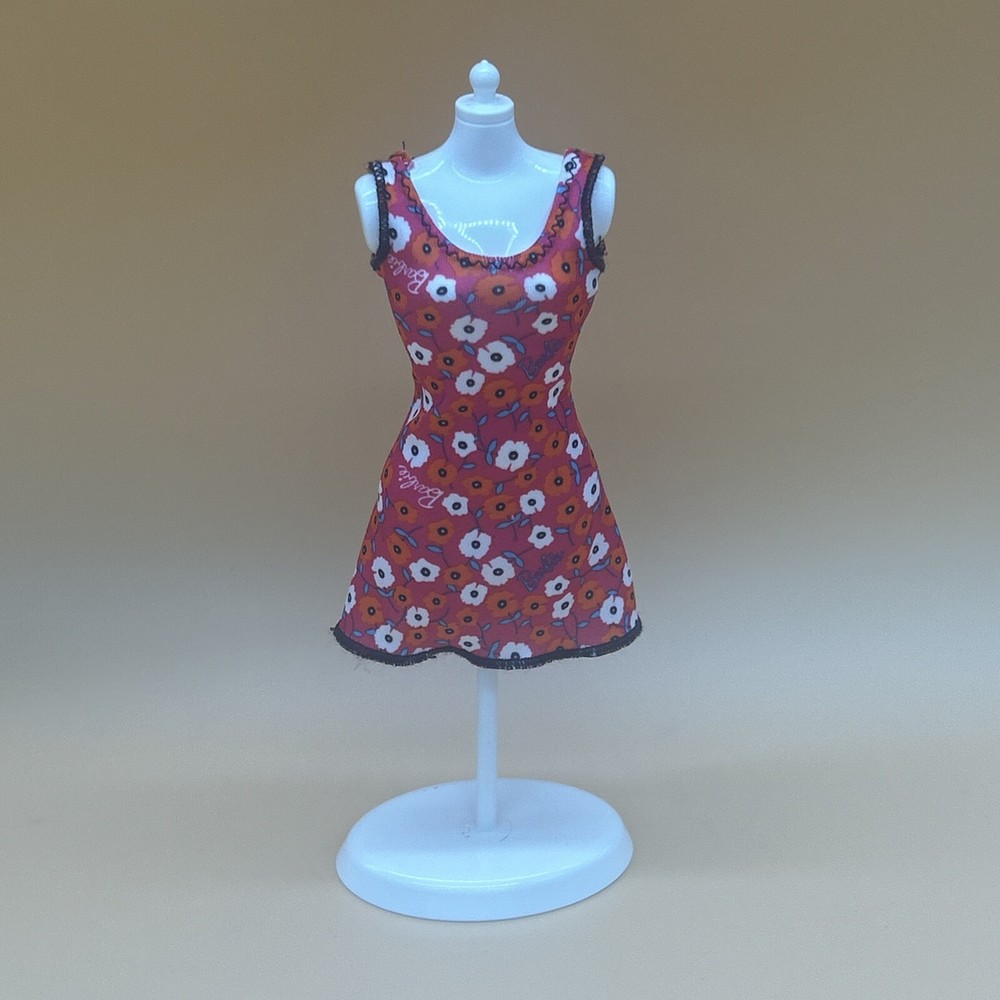 Barbie Fashionistas Doll in Pink Orange Floral Dress with Logo EUC HTF