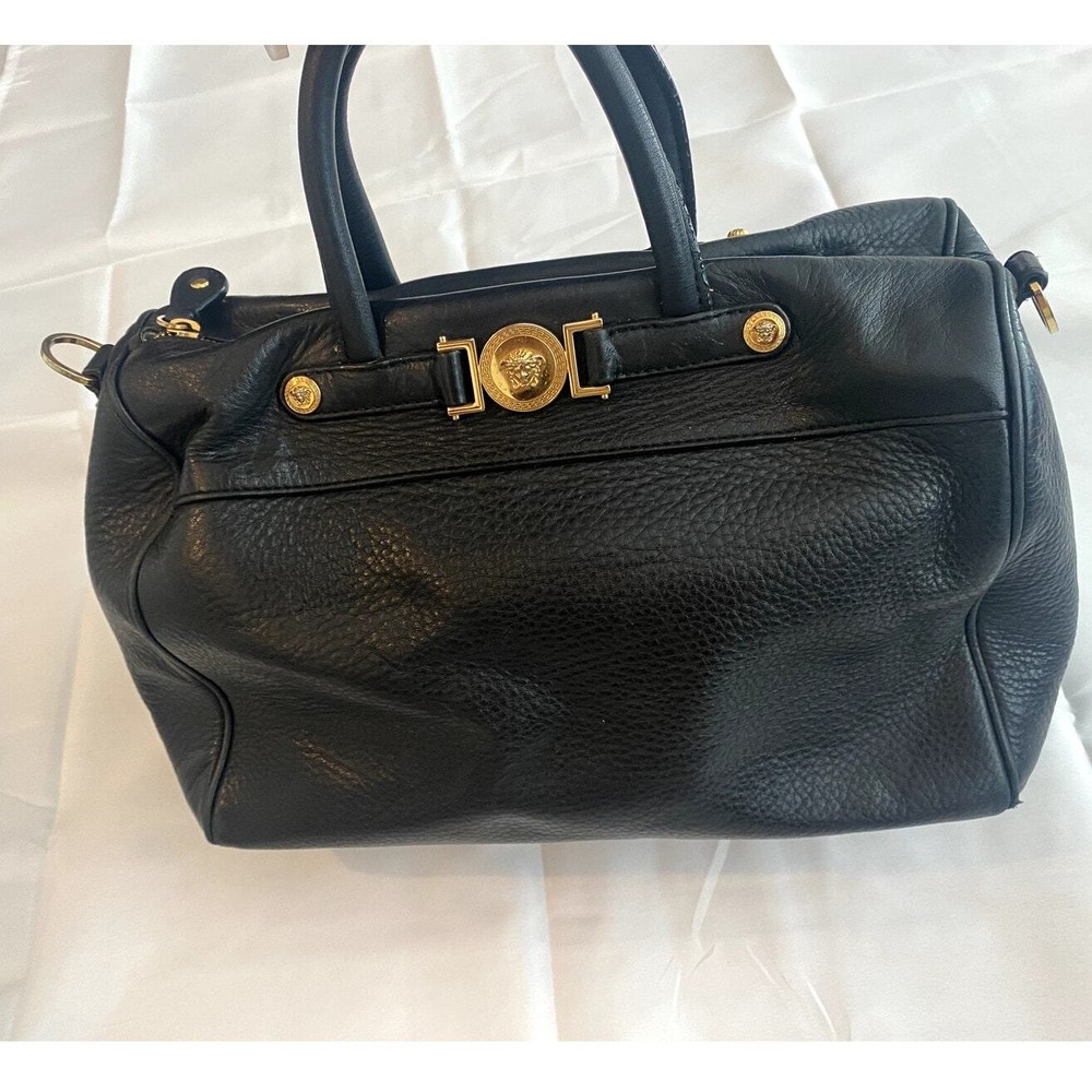 VERSACE Cervo Embossed Vitello Signature Duffle Bag Black