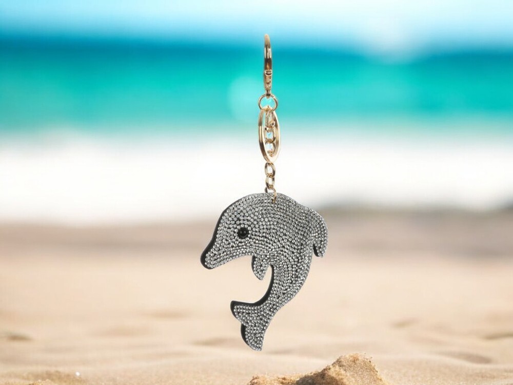 Dolphin Bling Faux Suede Stuffed Pillow Key Chain Handbag Charm
