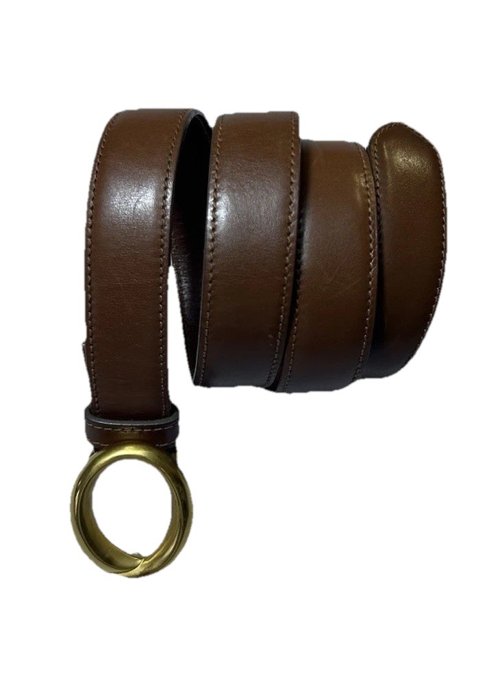 Vintage Gucci brown leather belt with gold GG buckle-image