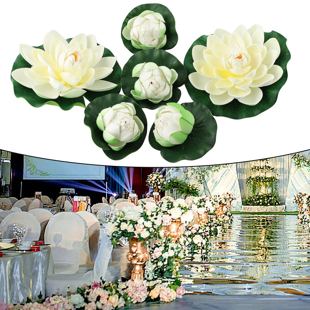 6 X Floating Plants Water Lily Artificial Lotus Flower Leaf Pond Garden/ Decor