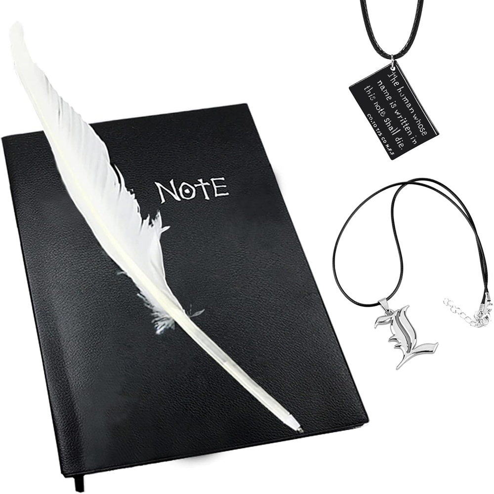 4 PCS Set Notebook L Necklace Book Chain Feather Pen Anime Accessories for Teens