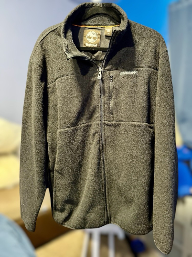 Timberland Jacket Mens Large Black Full Zip Fleece Large Sweater Hiking Adult