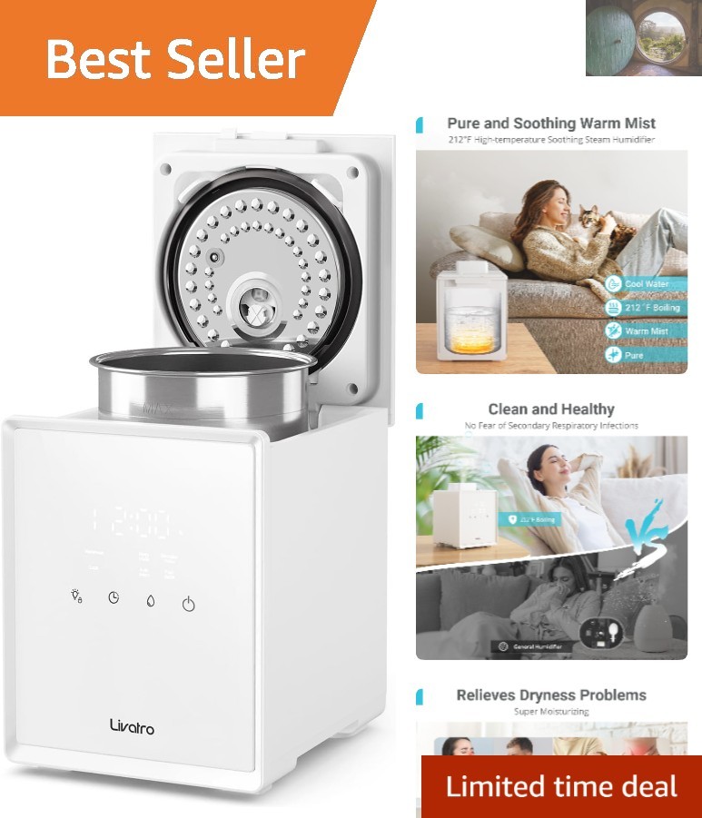 Stainless Steel 3L Warm Mist Humidifier - Clean Air for Bedroom & Living Room