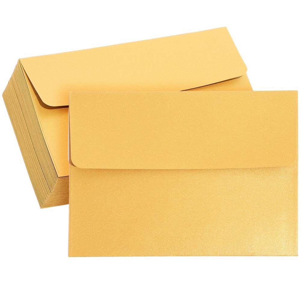 50 Pack A7 Metallic Gold Self-Sealing Envelopes for 5x7 Cards - Bulk Set of G...