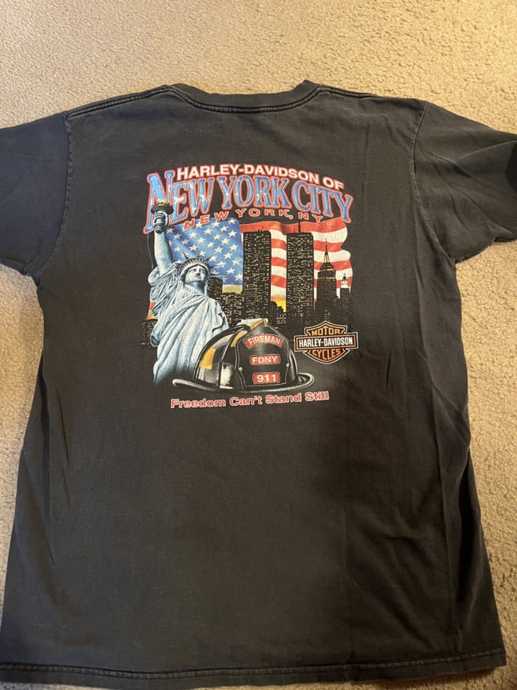 Vintage 9/11 Harley Davidson New York City Twin Towers 2001 NYFD Shirt Large