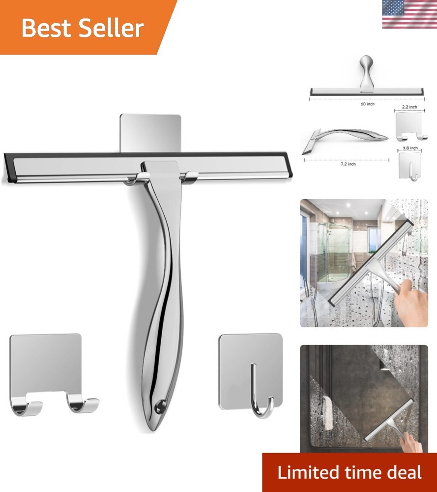Modern 10-Inch Shower Squeegee - Effortless Streak-Free Cleaning Tool with Hooks