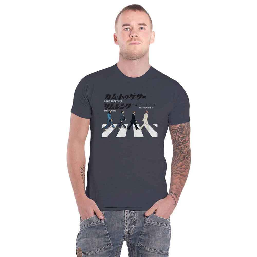 Official Beatles Abbey Road Japanese Logo Men's Heather Grey T-Shirt New