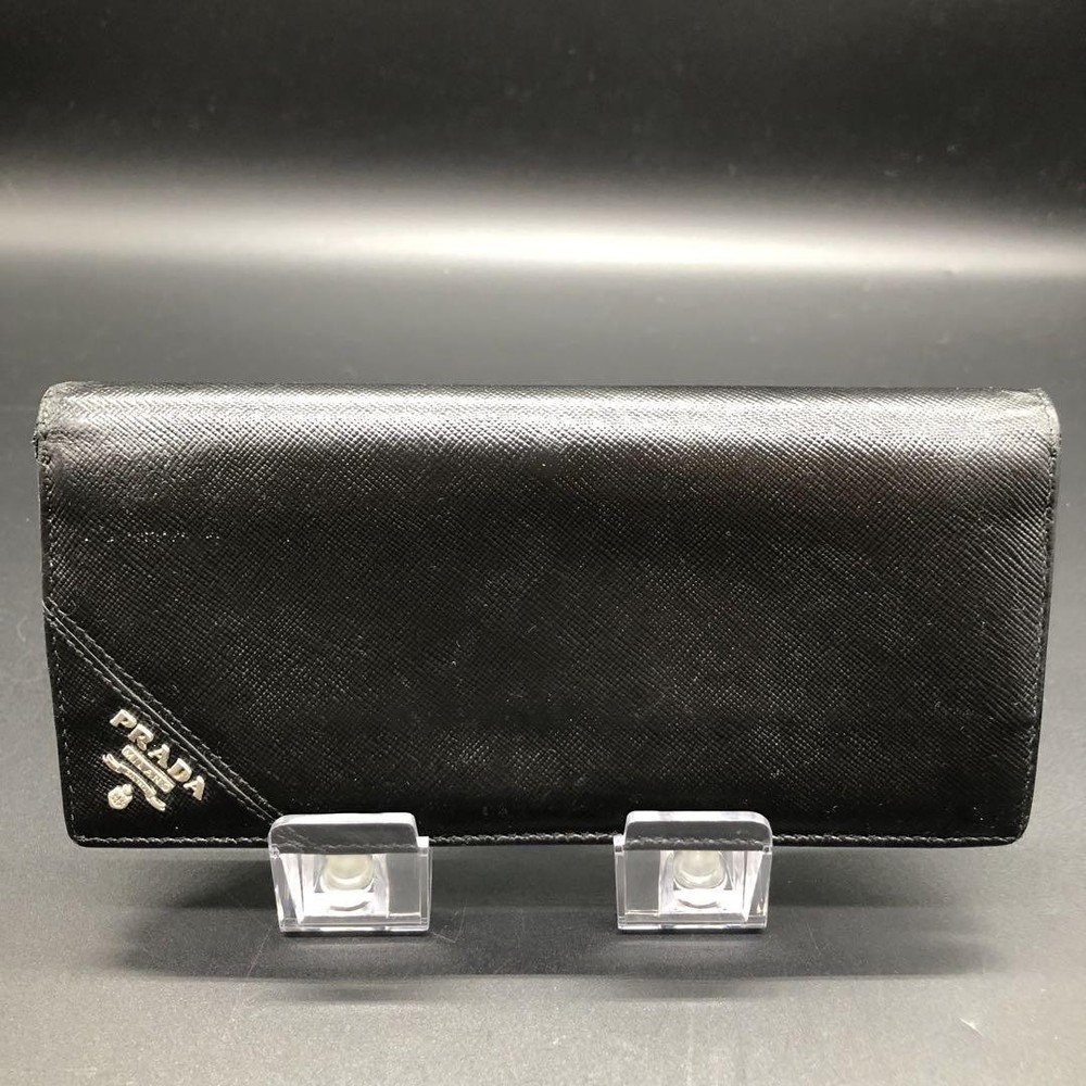 Prada Mens Black Leather Bifold Wallet Luxury Card Holder Preowned