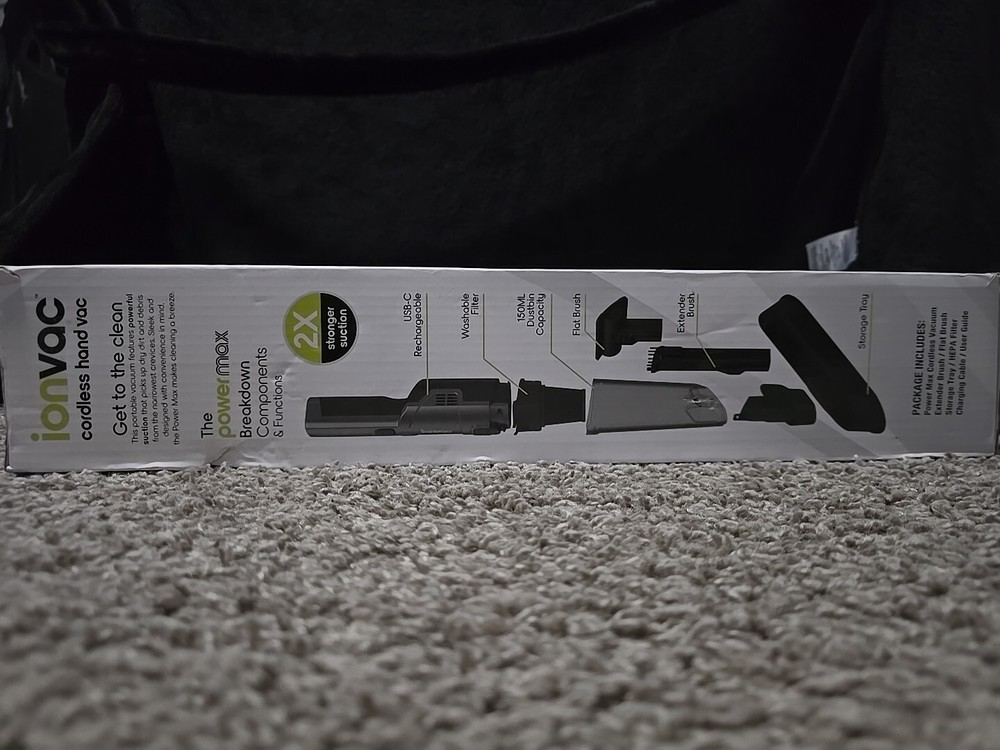 IonVac PowerMax Vacuum, 5V Cordless Handheld w/USB Charging&Multiple Attachments