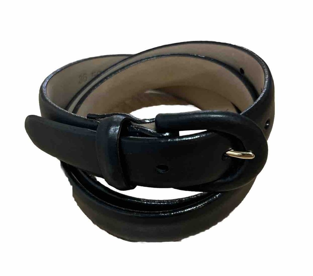 Lands End Men’s Leather Belt 36 Black Brass Leather Coated Buckle Made in USA