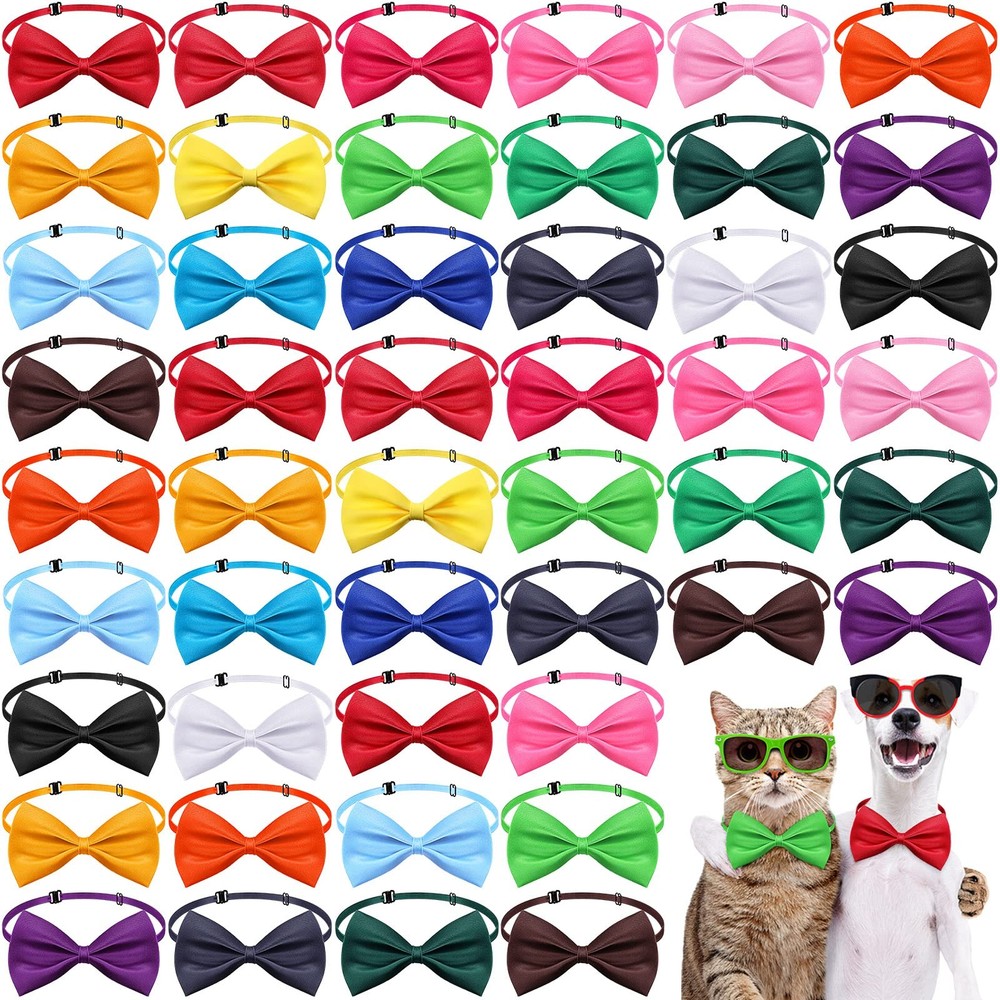 100 Pieces Dog Bow Ties for Dogs with Adjustable Collar 19 Colors Puppy Cat D...
