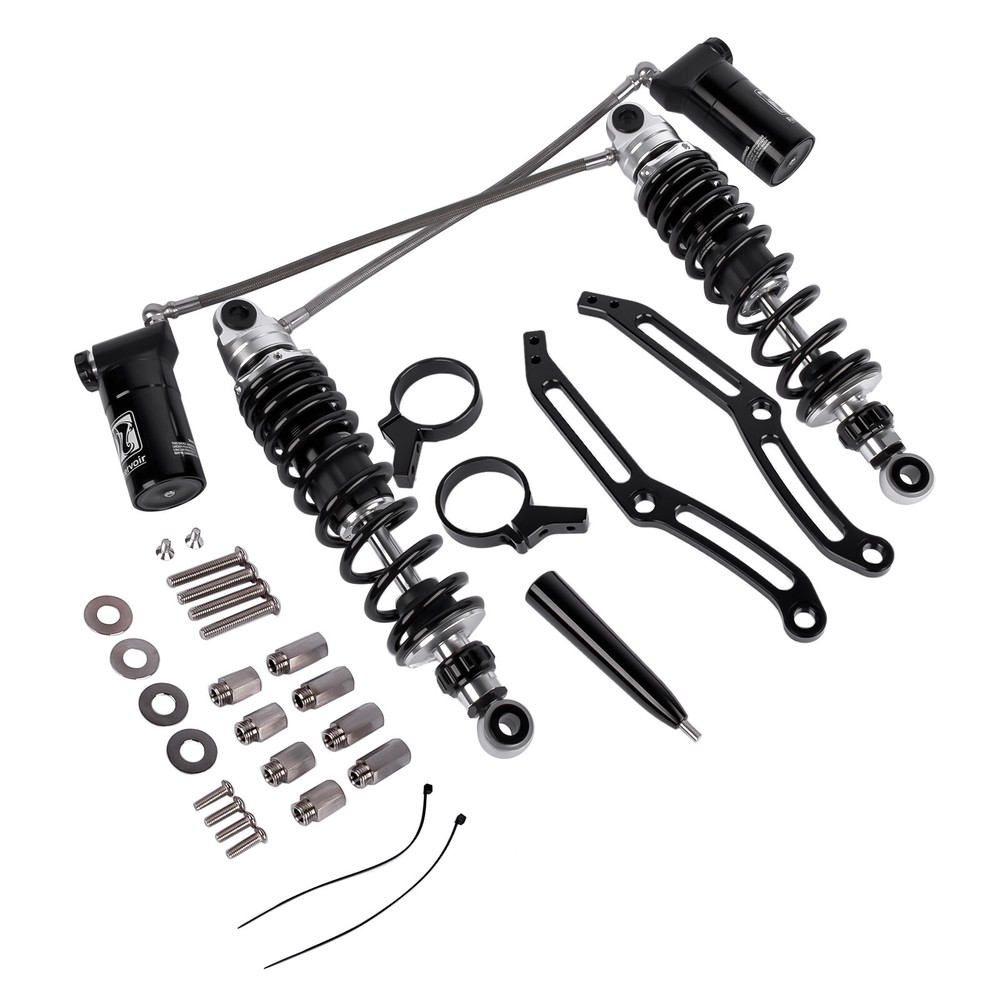 Remote Reservoir Rear Shock Absorbers for Harley Touring Glide 2014-2024 Black