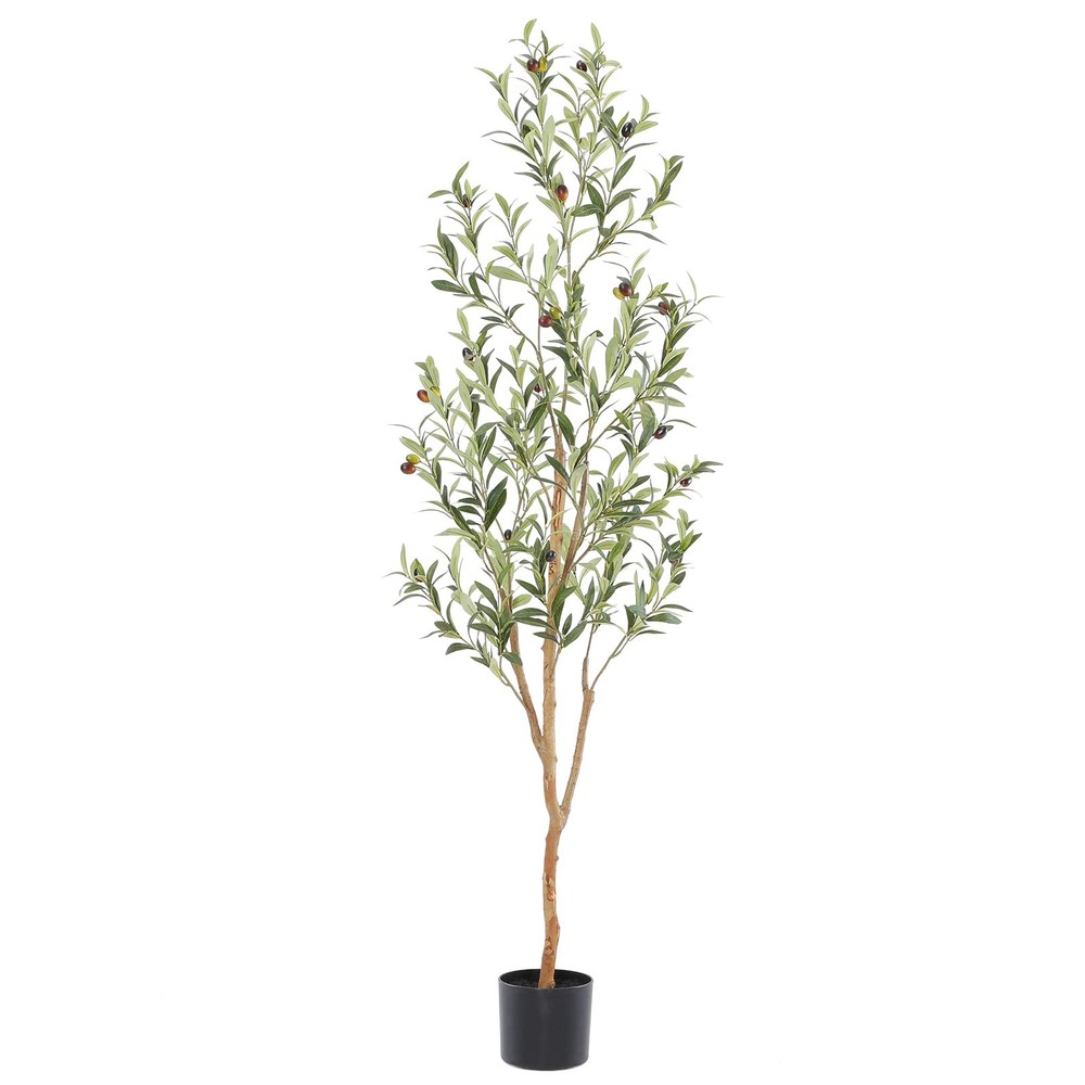 5ft Faux Olive Tree with Natural Wood Trunk for Indoor Decor
