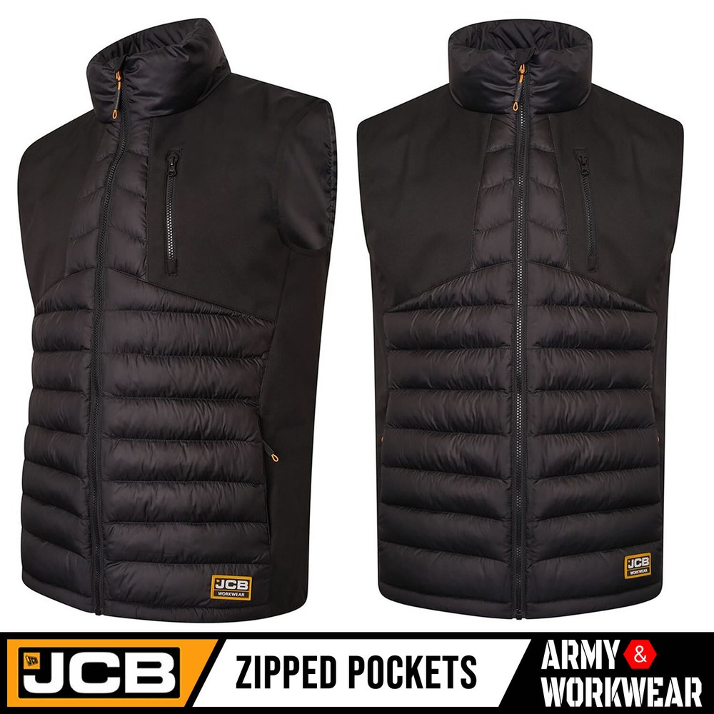 JCB Trade Black Hybrid Padded Gilet - Water-Resistant Ripstop Bodywarmer