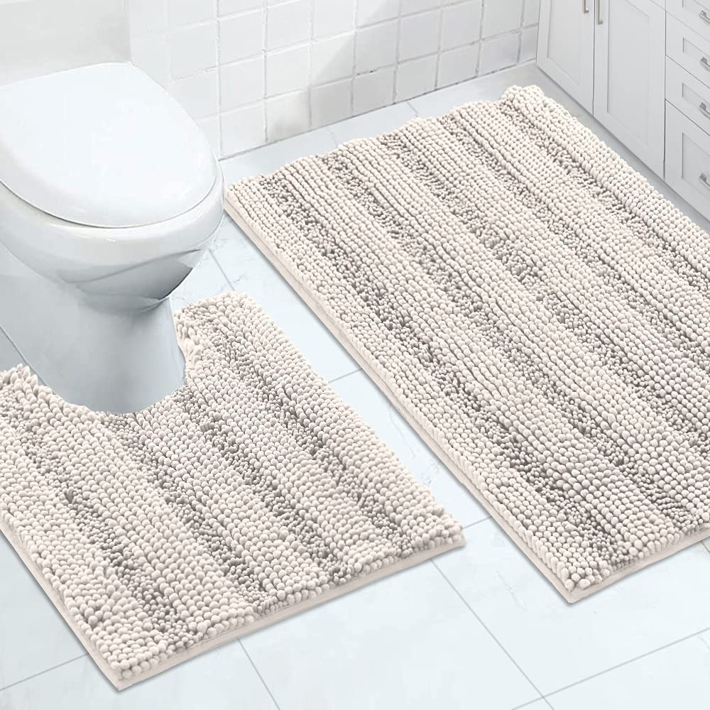 Soft Chenille Non-Slip Bathroom Rug Set Super Absorbent Bath Mats