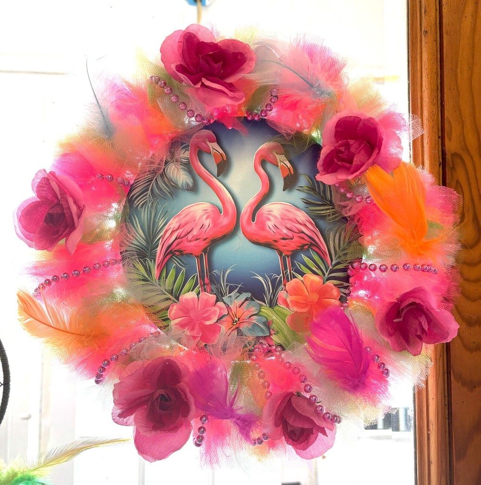 Flamingo Tropical Summer Wreath for Front Door Decor