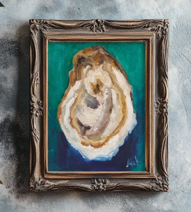 Oyster Oil Painting Shell Original Wall Art Seashell Paintings Pearl Seafood Art