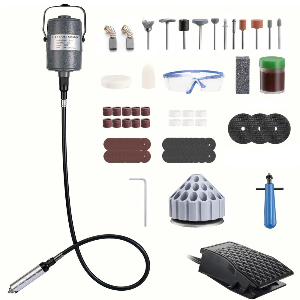 380W Flex Shaft Grinder with Foot Pedal, 500–20,000 RPM Rotary Tool Kit with ...