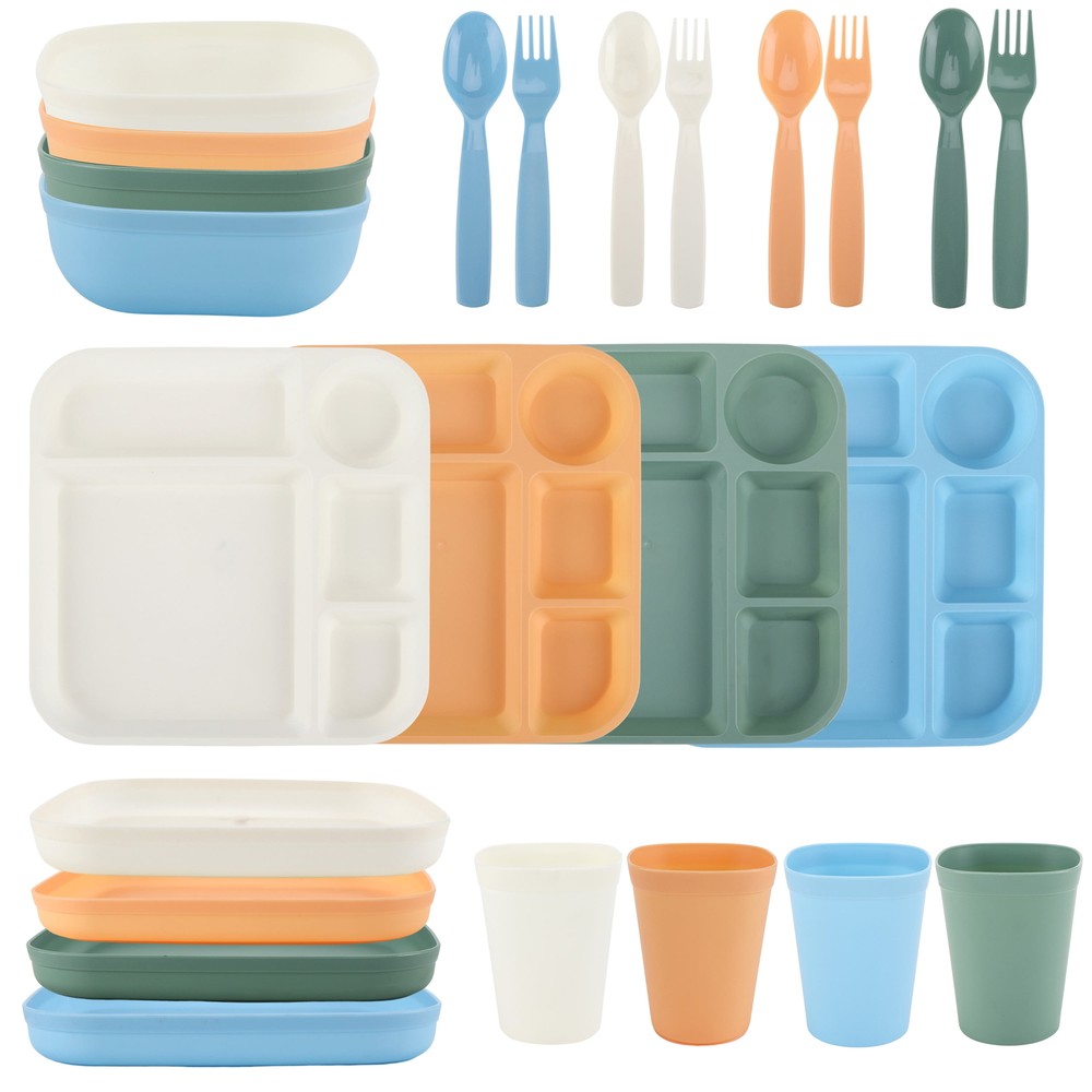 24-Piece Kids Plastic Square Dinnerware Set with 4 Place Settings