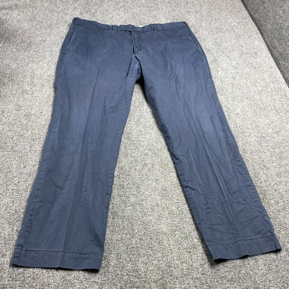 Men's Navy Blue Slim Fit Casual Pants with Button Closure Straight Leg W38 L32