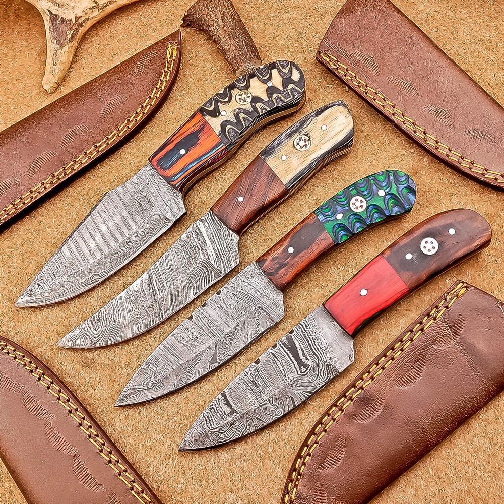 4-Piece Damascus Steel Skinner Knife Set with 7