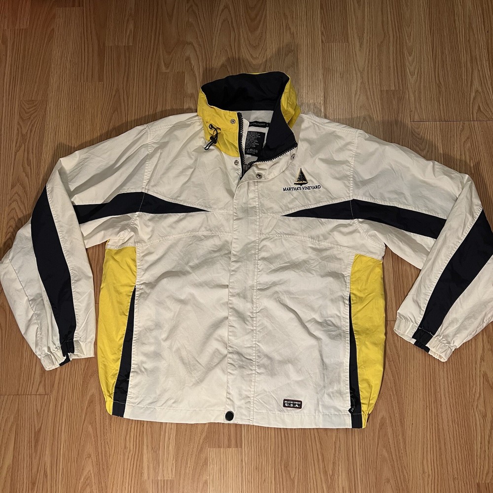 Martha’s Vineyard Windbreaker Jacket Adult L Vintage USA Logo Pull Out Hoodie
