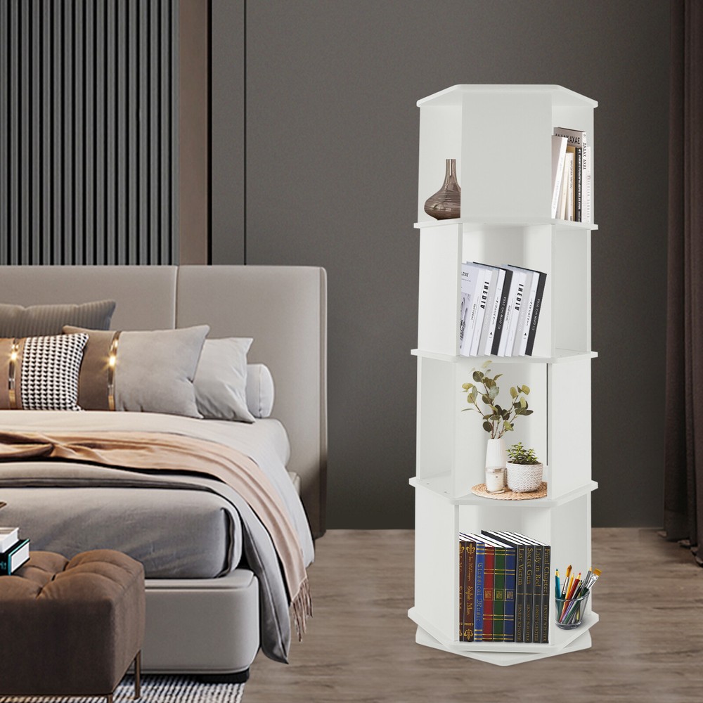4-Tier 360° Rotating Floor Bookshelf for Display & Storage