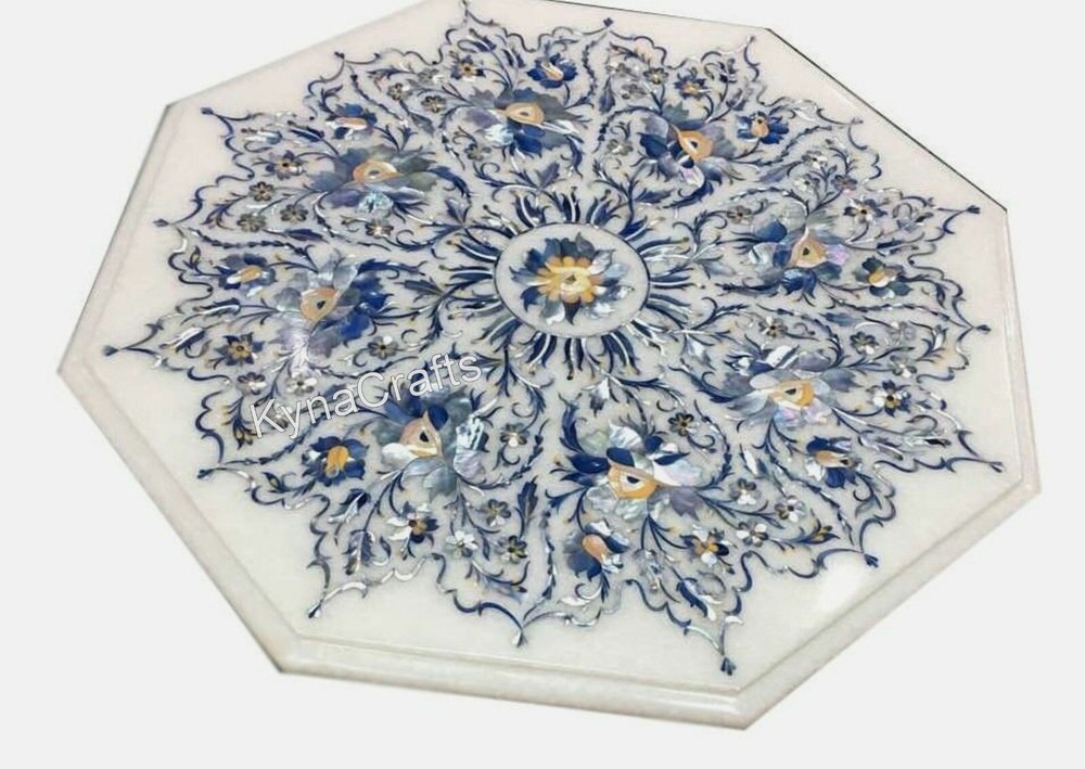 Mother of Pearl Inlay Octagon Marble Coffee Table for Lawn or Garden