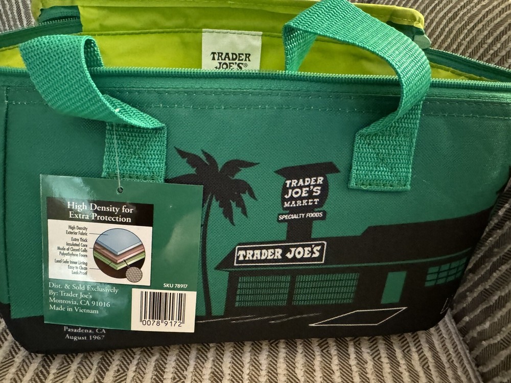 New Trader Joes Mini Insulated Bag GREEN Limited Time! Store Lunch Make Up Gift-image
