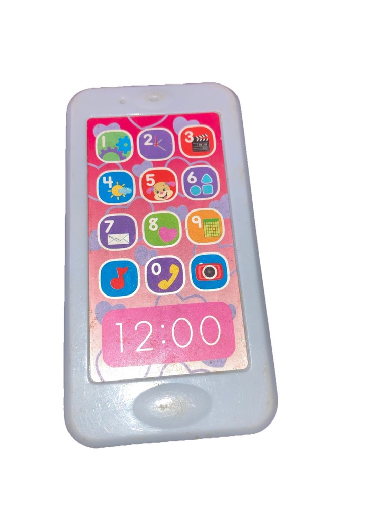 Fisher Price Gray Play Cell Phone Rattle Toy for Babies 4.4x2.5 Inches
