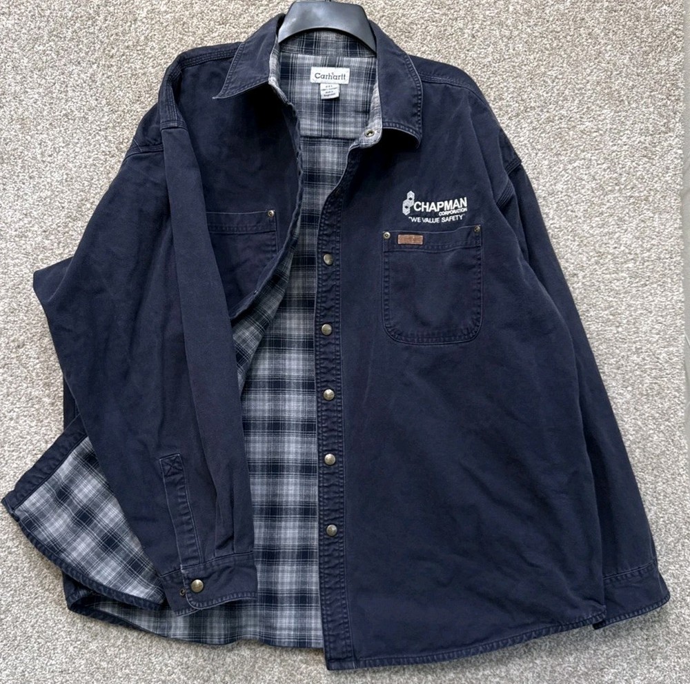 Carhartt Shacket Mens 2XL Blue Shirt Jacket Chore Flannel Lined Canvas Snap S96