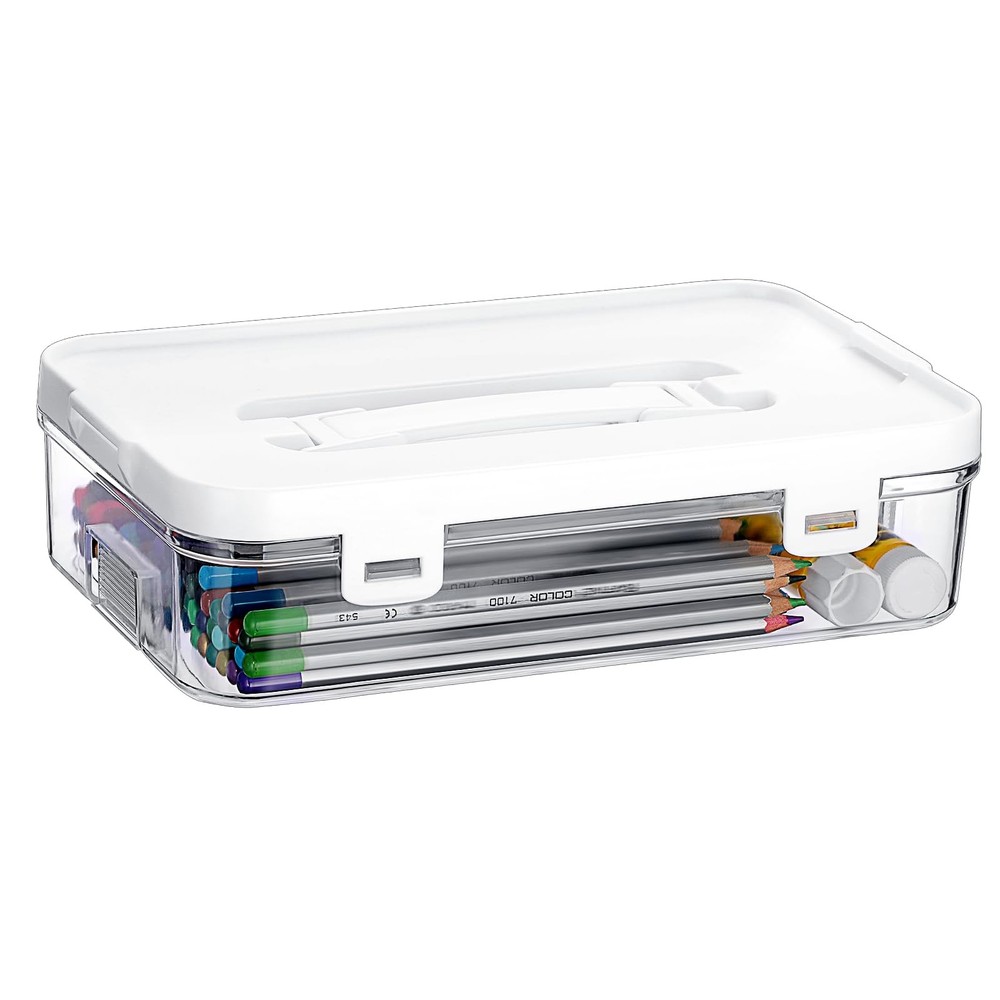 Clear Plastic Storage Bin with Lid & Handle for Craft Organization